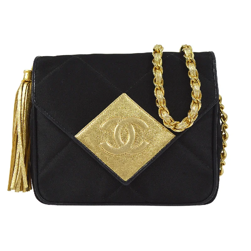 Bags With Limited-Time Deals Chanel 1989-1991 Flap Shoulder Bag Mini Black Satin