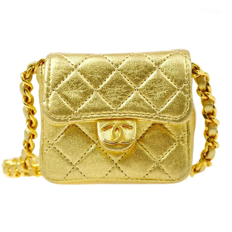 Bags With Discounts Chanel 1989-1991 Gold Lambskin Micro Classic Flap Shoulder Bag