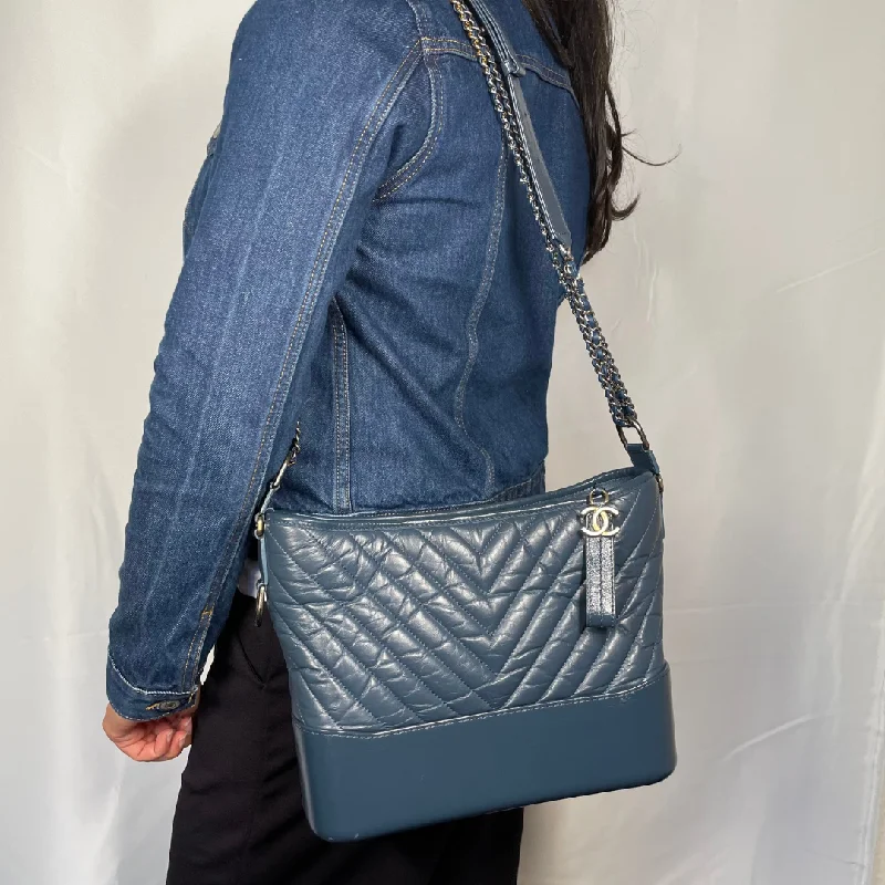 Holiday Gift Bags For Christmas Chanel Dark Teal Chevron Aged Calfskin Medium Gabrielle Hobo 2018/19