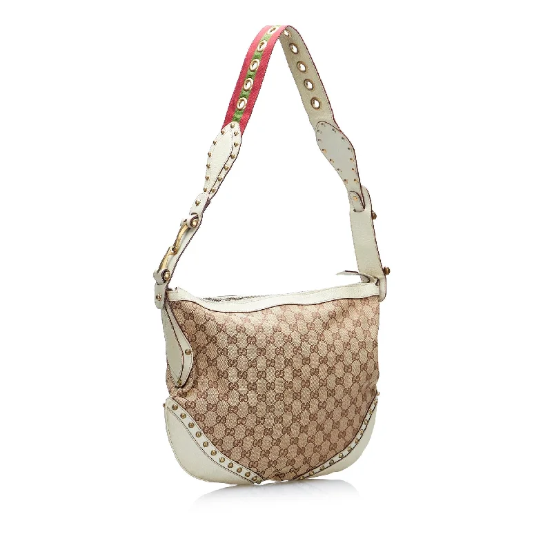 Affordable Bags For Budget Shoppers Gucci GG Canvas Pelham Studded Hobo Bag (SHG-vlHJxE)