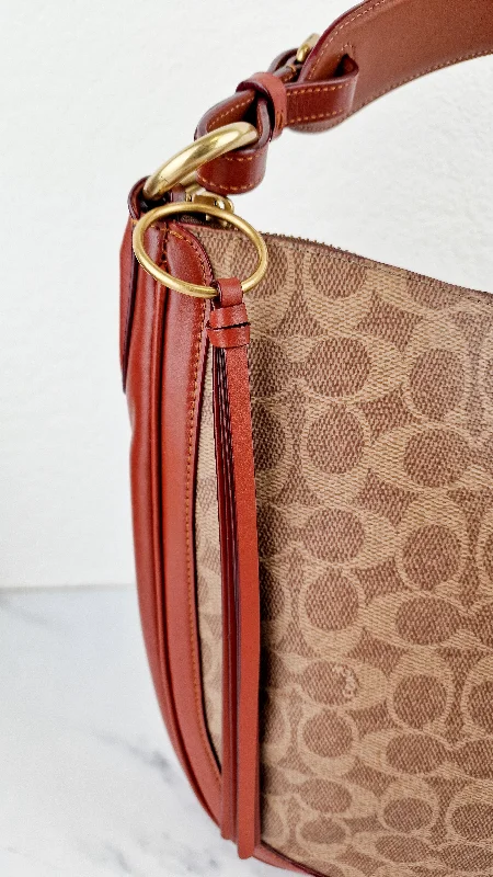 High-Quality Bags On Flash Sale Coach Sutton Hobo Bag in Signature & Saddle Brown Leather - Shoulder Bag - Coach 38580