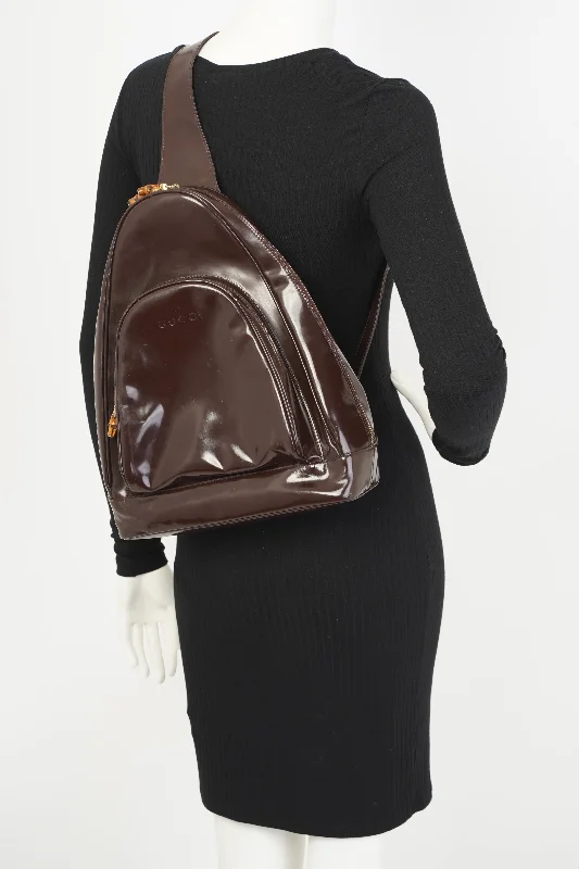 Trendy Bags For Teenage Girls Gucci Bamboo Sling Bag Brown Patent Leather