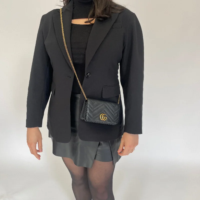 Bags With Seasonal Sales Gucci Black Quilted Calfskin Leather GG Marmont Super Mini Crossbody Bag